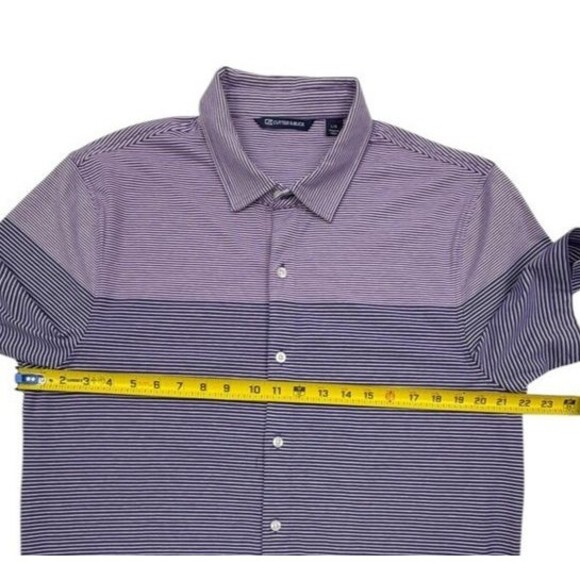 Cutter & Buck Pioneer Engineered Stripe Purple Button Front Golf Polo UPF 50+ L - Picture 11 of 14
